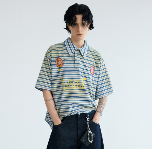 Custom Clothing Manufacturers Embroidery Digital Printed Striped Shirt