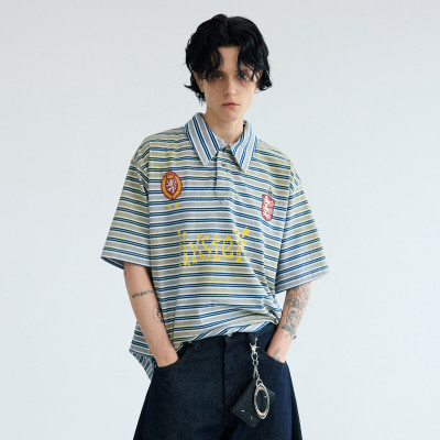 Custom Clothing Manufacturers Embroidery Digital Printed Striped Shirt