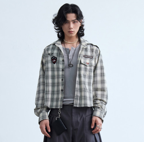 Custom Clothing Manufacturers Embroidered Plaid Cropped Jacket