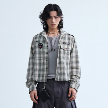 Custom Clothing Manufacturers Embroidered Plaid Cropped Jacket