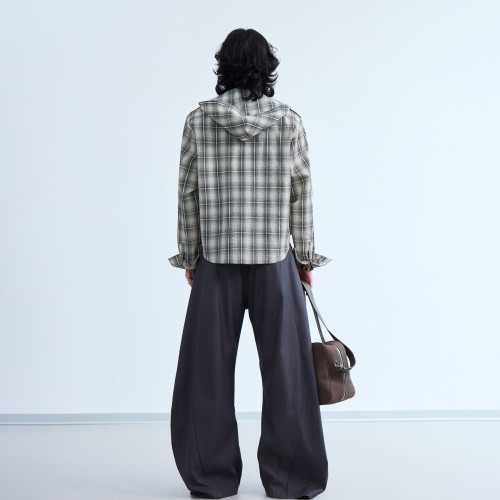 Custom Clothing Manufacturers Embroidered Plaid Cropped Jacket