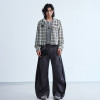 Custom Clothing Manufacturers Embroidered Plaid Cropped Jacket