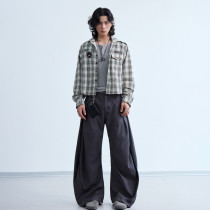 Custom Clothing Manufacturers Embroidered Plaid Cropped Jacket