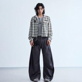 Custom Clothing Manufacturers Embroidered Plaid Cropped Jacket