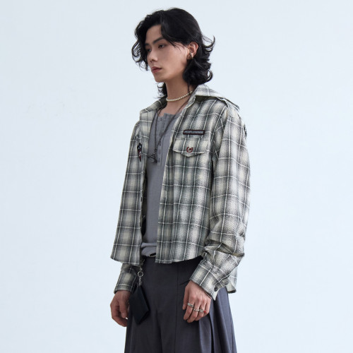 Custom Clothing Manufacturers Embroidered Plaid Cropped Jacket
