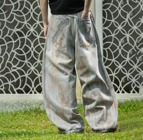 Custom Clothing Manufacturer Dirty Wide Leg Leisure Jeans