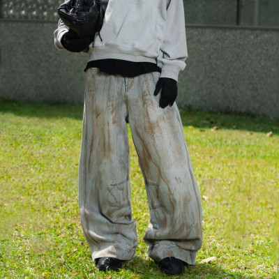 Custom Clothing Manufacturer Dirty Wide Leg Leisure Jeans
