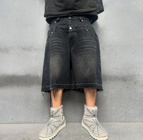 Custom Clothing Manufacturers Original Embroidered Double Waist Denim Shorts