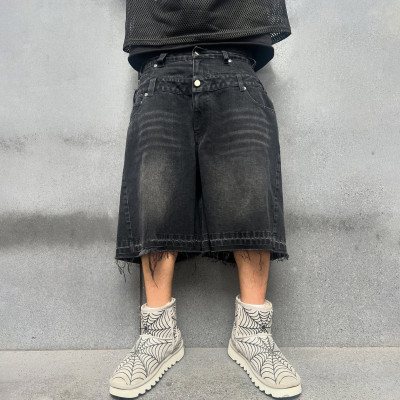 Custom Clothing Manufacturers Original Embroidered Double Waist Denim Shorts