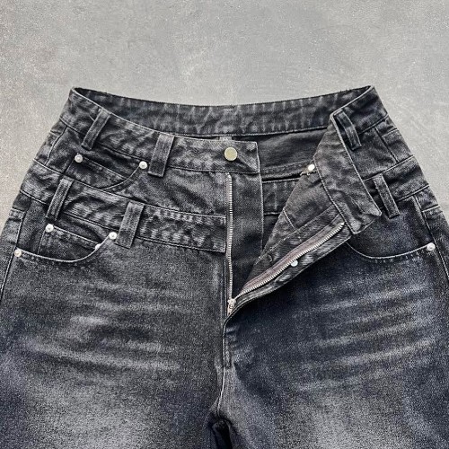 Custom Clothing Manufacturers Original Embroidered Double Waist Denim Shorts