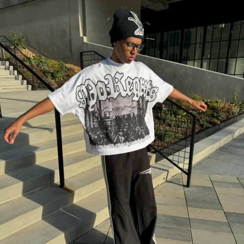 Custom Clothing Manufacturer Screen Printed 100% Cotton Drop Shoulder T-Shirt