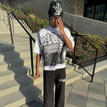 Custom Clothing Manufacturer Screen Printed 100% Cotton Drop Shoulder T-Shirt