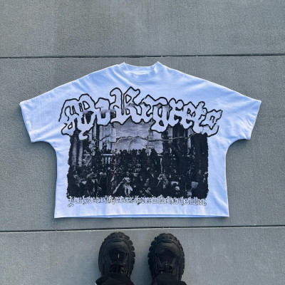 Custom Clothing Manufacturer Screen Printed 100% Cotton Drop Shoulder T-Shirt