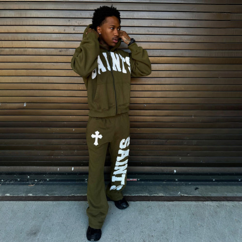 Custom Clothing Manufacturer Applique Embroidery Zipper Casual Sports Suit
