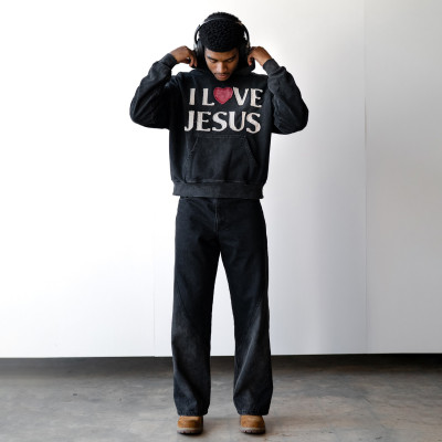 Custom Clothing Manufacturer Applique Embroidery Acid Wash Pullover Hoodie