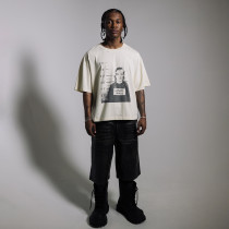 Custom Clothing Manufacturers Screen-printed distress Drop shoulder T-shirt