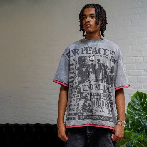 Custom Clothing manufacturers Screen-printed cotton fake two-piece T-shirt