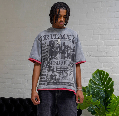 Custom Clothing manufacturers Screen-printed cotton fake two-piece T-shirt