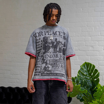 Custom Clothing manufacturers Screen-printed cotton fake two-piece T-shirt