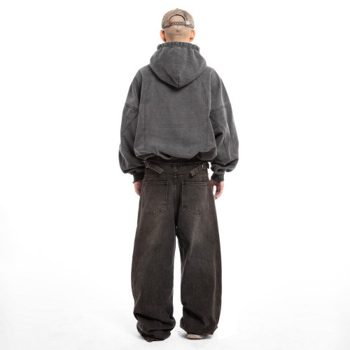 Custom Clothing manufacturers Acid wash Zipper casual hoodies
