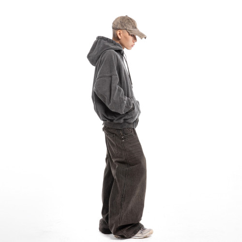 Custom Clothing manufacturers Acid wash Zipper casual hoodies