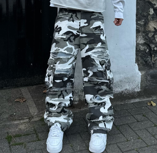 Custom Clothing manufacturers 100% nylon Camouflage distressed cargo pants