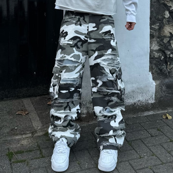 Custom Clothing manufacturers 100% nylon Camouflage distressed cargo pants