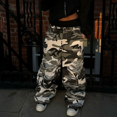 Custom Clothing manufacturers 100% nylon Camouflage distressed cargo pants