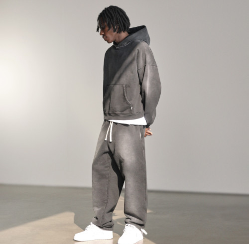 Custom Clothing Manufacturers Acid Wash Blank Pullover Hoodie Set