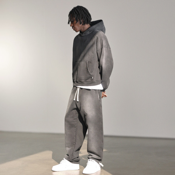 Custom Clothing Manufacturers Acid Wash Blank Pullover Hoodie Set