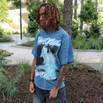 Custom Clothing Manufacturers Distressed Digital Printing Raw T-Shirt