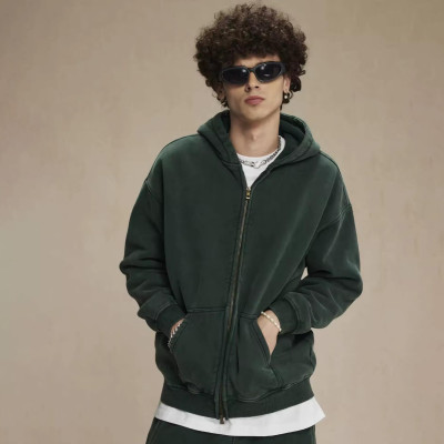 Custom Clothing Manufacturers Acid Wash Zipper Drop Shoulder Hoodie