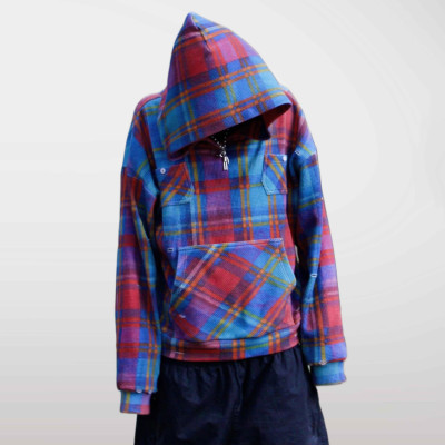 Custom Clothing Manufacturers 100%cotton distressed Pullover plaid hoodie