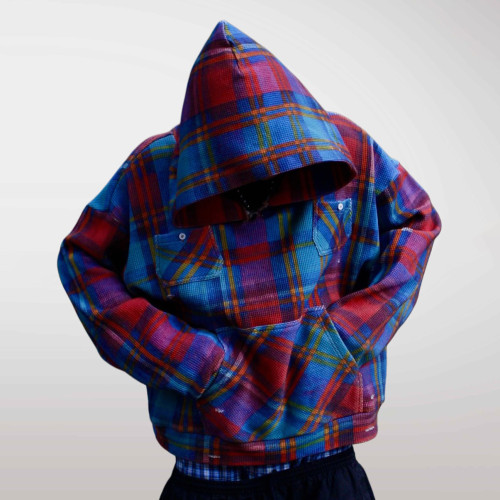Custom Clothing Manufacturers 100%cotton distressed Pullover plaid hoodie