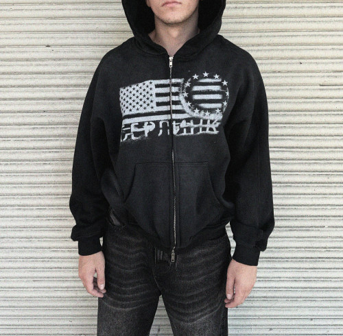 Custom Clothing Manufacturers 100% Cotton Acid Washed Digitally Printed Hoodies