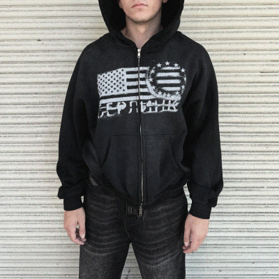 Custom Clothing Manufacturers 100% Cotton Acid Washed Digitally Printed Hoodies