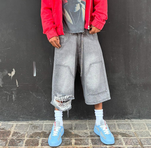 Custom Clothing Manufacturers Rhinestones Embroidery Logo distressed denim shorts