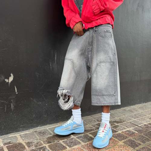 Custom Clothing Manufacturers Rhinestones Embroidery Logo distressed denim shorts