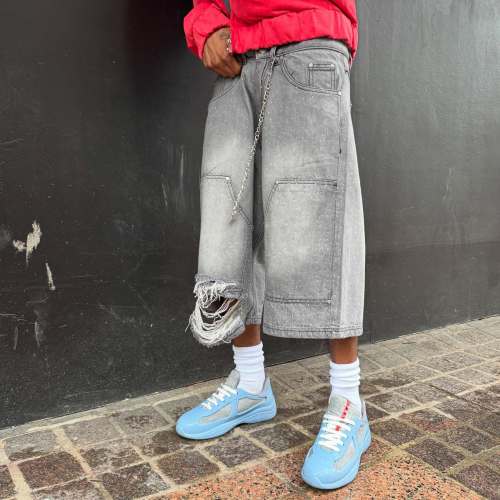 Custom Clothing Manufacturers Rhinestones Embroidery Logo distressed denim shorts