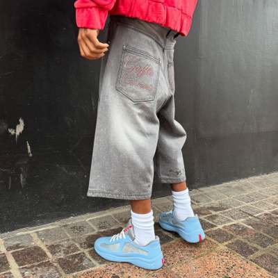 Custom Clothing Manufacturers Rhinestones Embroidery Logo distressed denim shorts