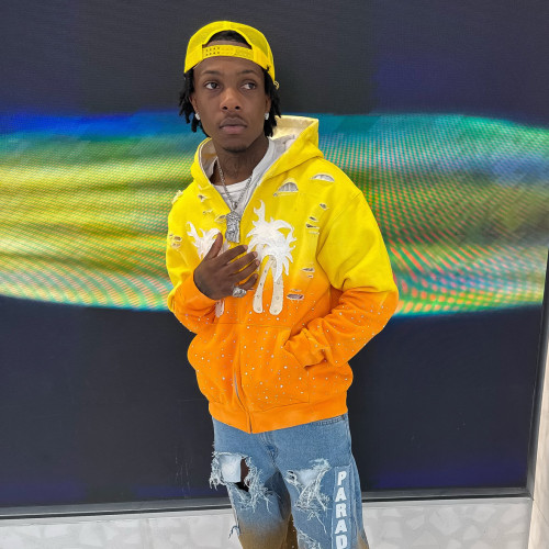 Custom Clothing Manufacturers Appliqué Embroidery Rhinestones Distressed Hoodie