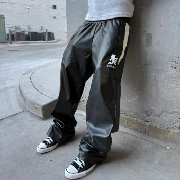 Custom Clothing Manufacturers Embroidery Logo Color-blocked leather pants