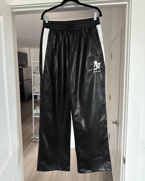 Custom Clothing Manufacturers Embroidery Logo Color-blocked leather pants