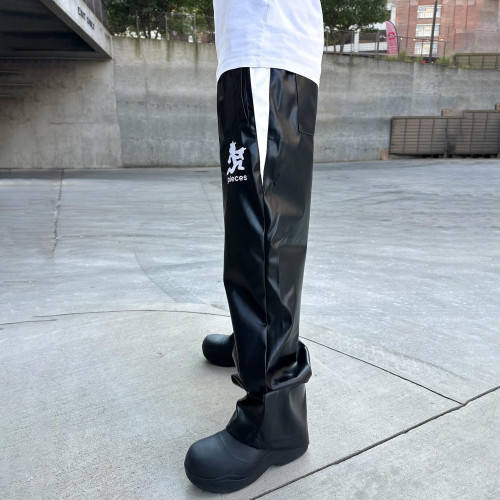 Custom Clothing Manufacturers Embroidery Logo Color-blocked leather pants