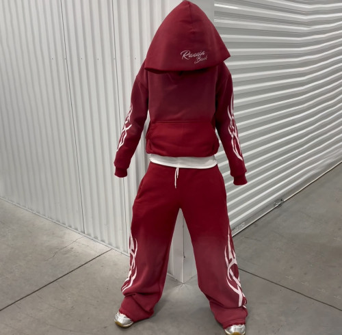 Custom Clothing Manufacturers Acid wash double-waisted distressed Hoodie set