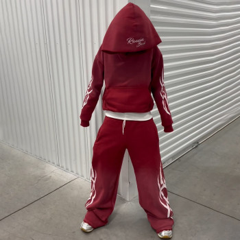 Custom Clothing Manufacturers Acid wash double-waisted distressed Hoodie set