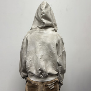 Custom Clothing Manufacturers Screen Printing Spray Dirty Effect Distressed Hoodie