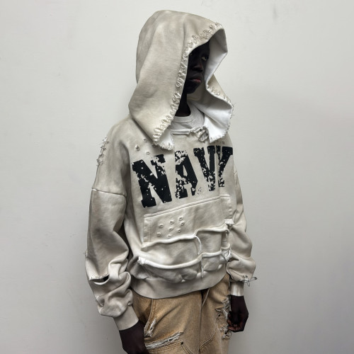 Custom Clothing Manufacturers Screen Printing Spray Dirty Effect Distressed Hoodie