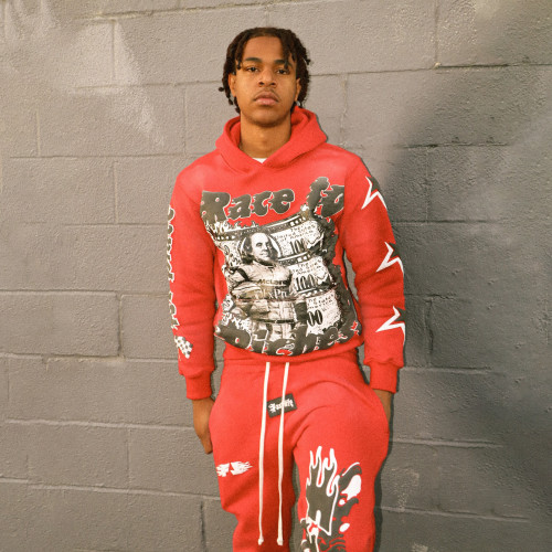 Custom Clothing Manufacturers Digital printing Acid Wash Hooded Sweatshirt Set