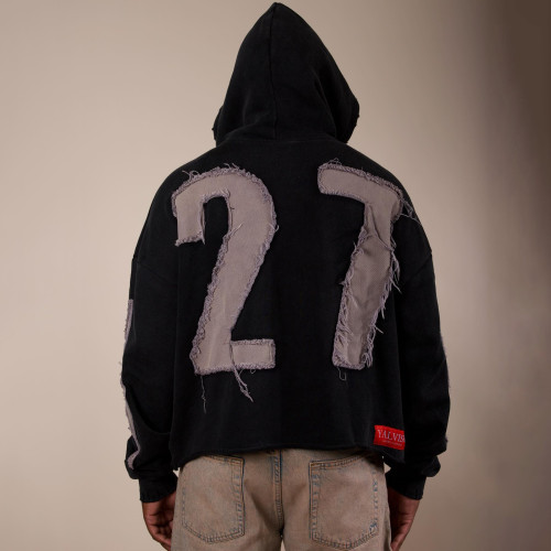 Custom Clothing Manufacturers Applique embroidery Distressed Raw Hoodie